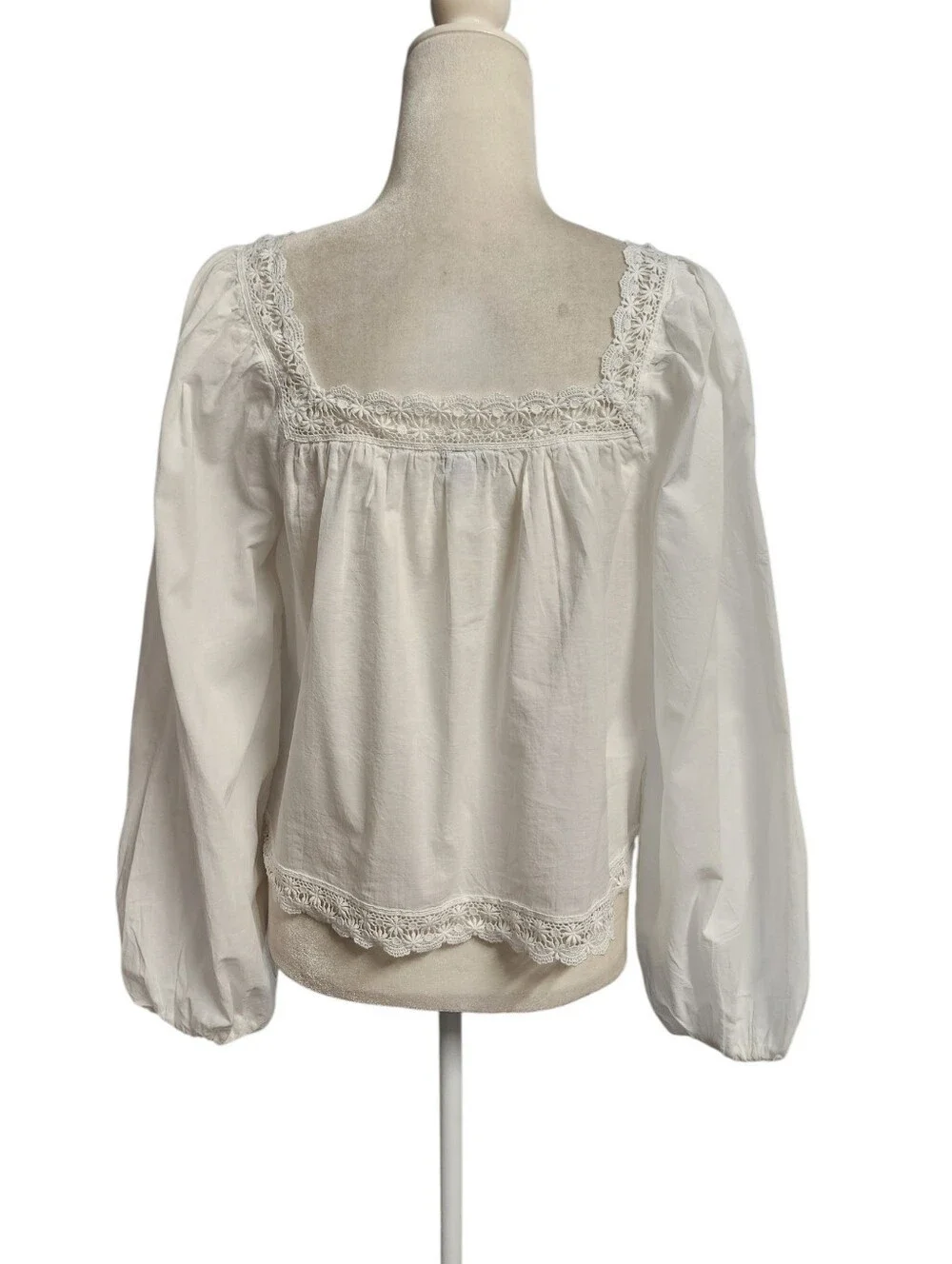 Old Navy White Lace-Trim Square Neck Blouse Size Medium